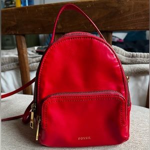 Fossil Red Leather Mini Backpack